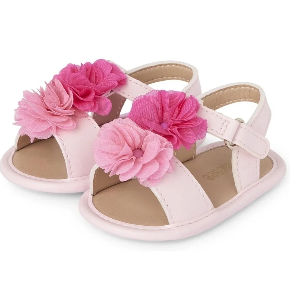 Gymboree Newborn Baby Girls Pink Rose Petal Flower‎ 🌸 Flat Sandals 0-3 M